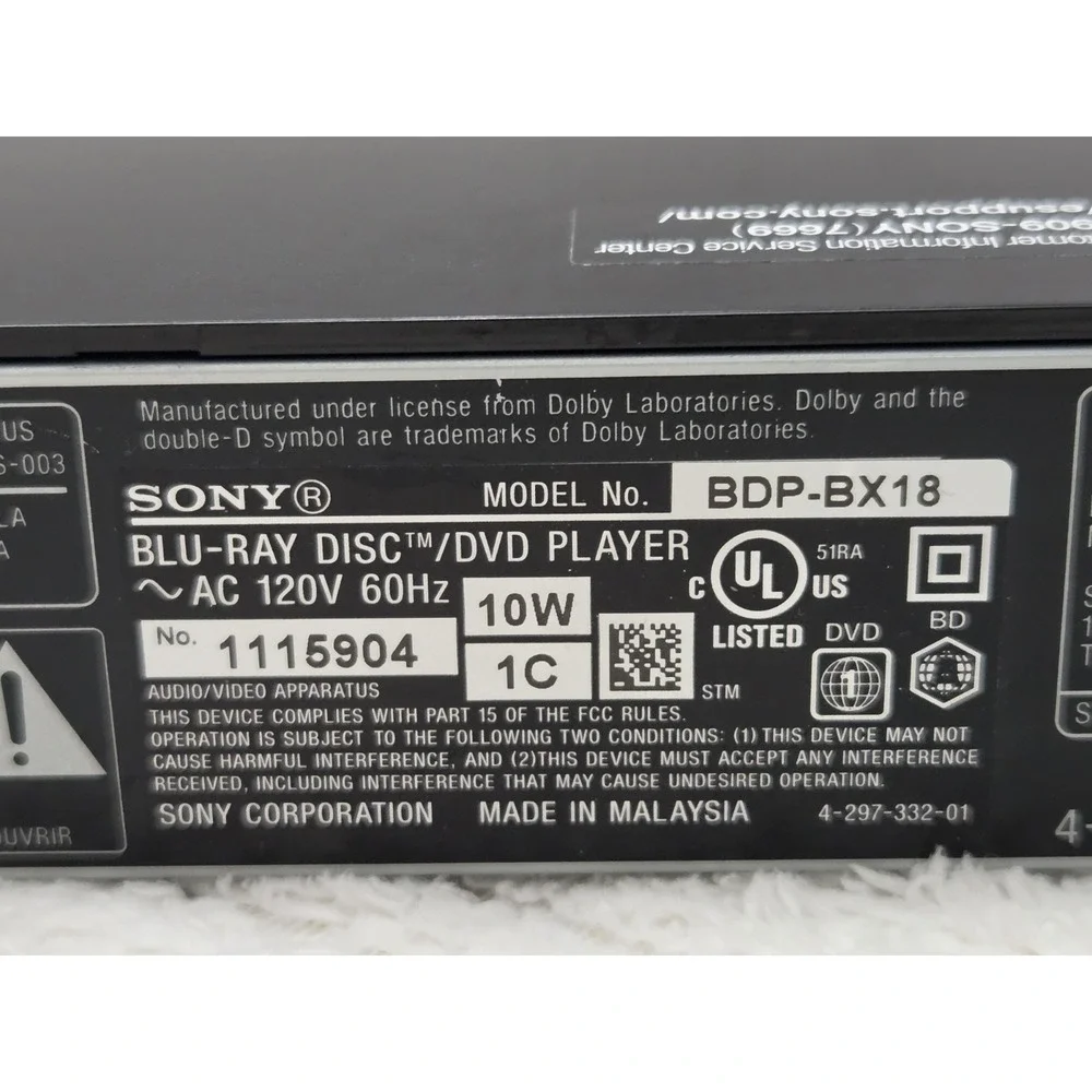 Sony Model BDP-BX18 Blu-ray Disc DVD Player Black No Remote Tested & Works
